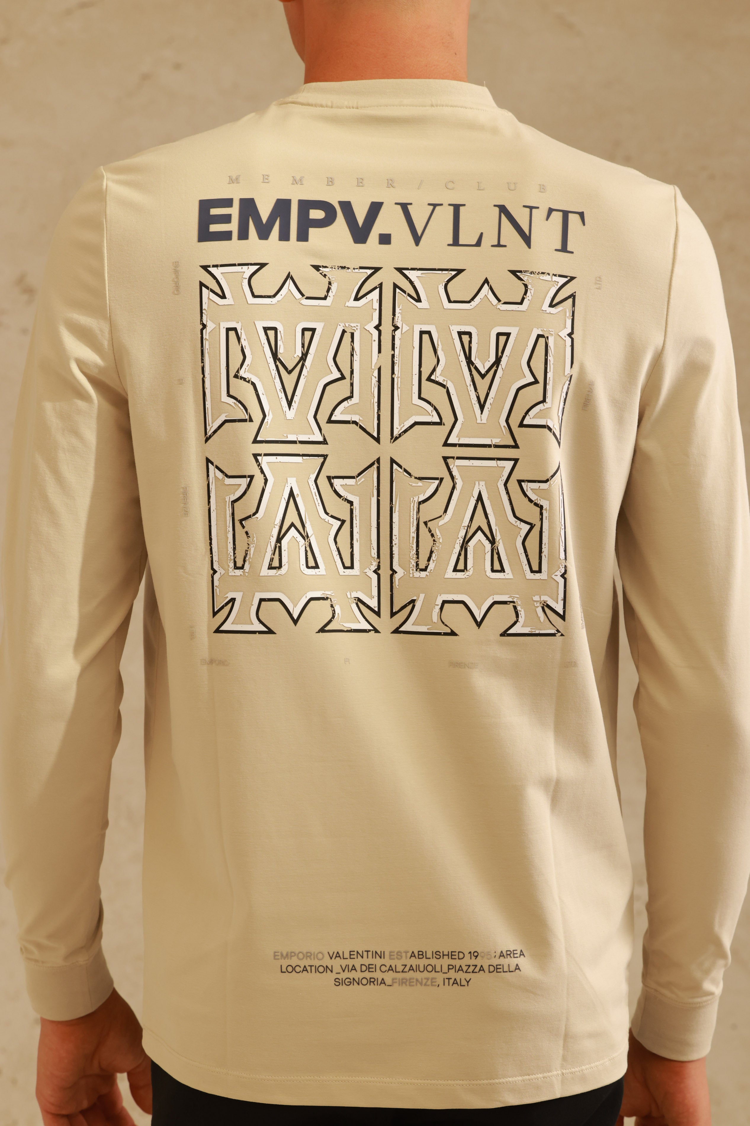 טי-שירט שרוול ארוך בצבע אבן עם הדפס גרפי EMPV.VLNT
