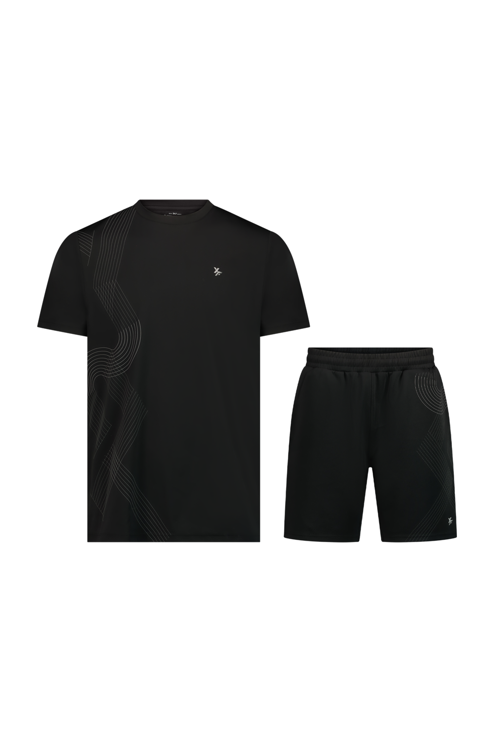חליפת ספורט קצרה XFIT247 עם הדפס קווים אלכסוניים – שחור