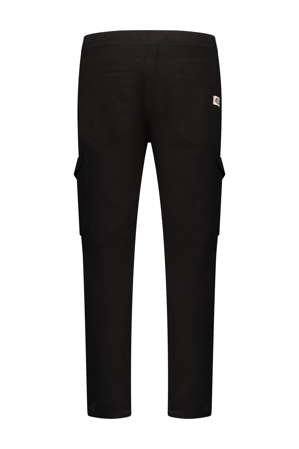 Black cargo pants with elastic and drawstring