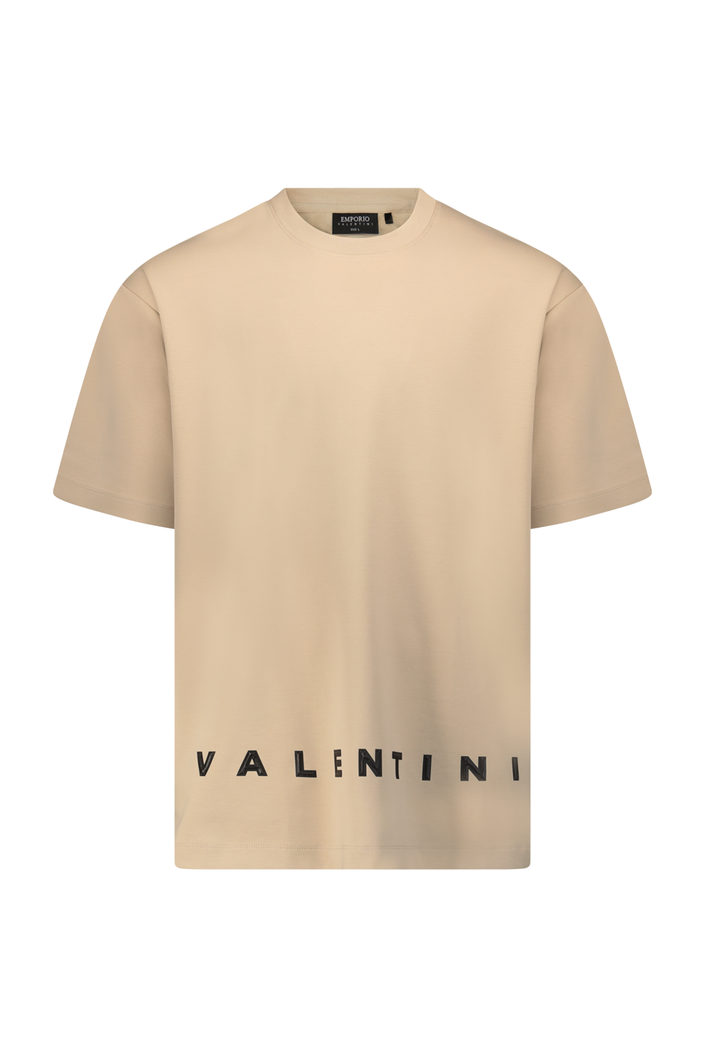 טי-שירט אוברסייז שחורה עם הדפס VALENTINI בצבע בז'
