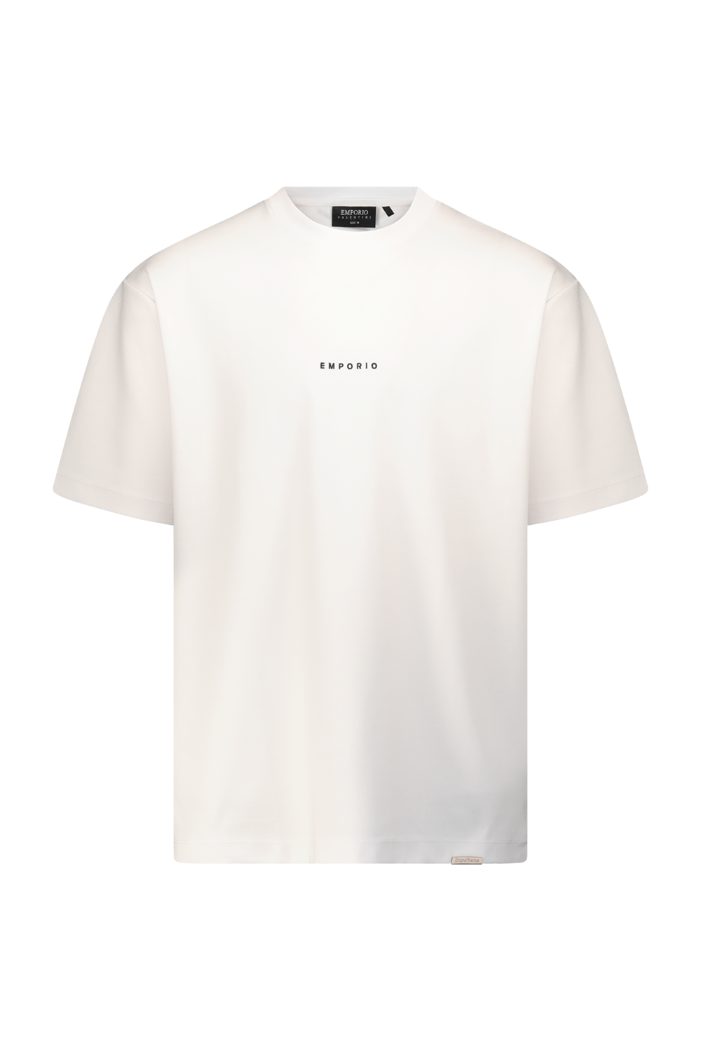 Oversized white T-shirt with "EMPORIO" front logo and a smaller back logo